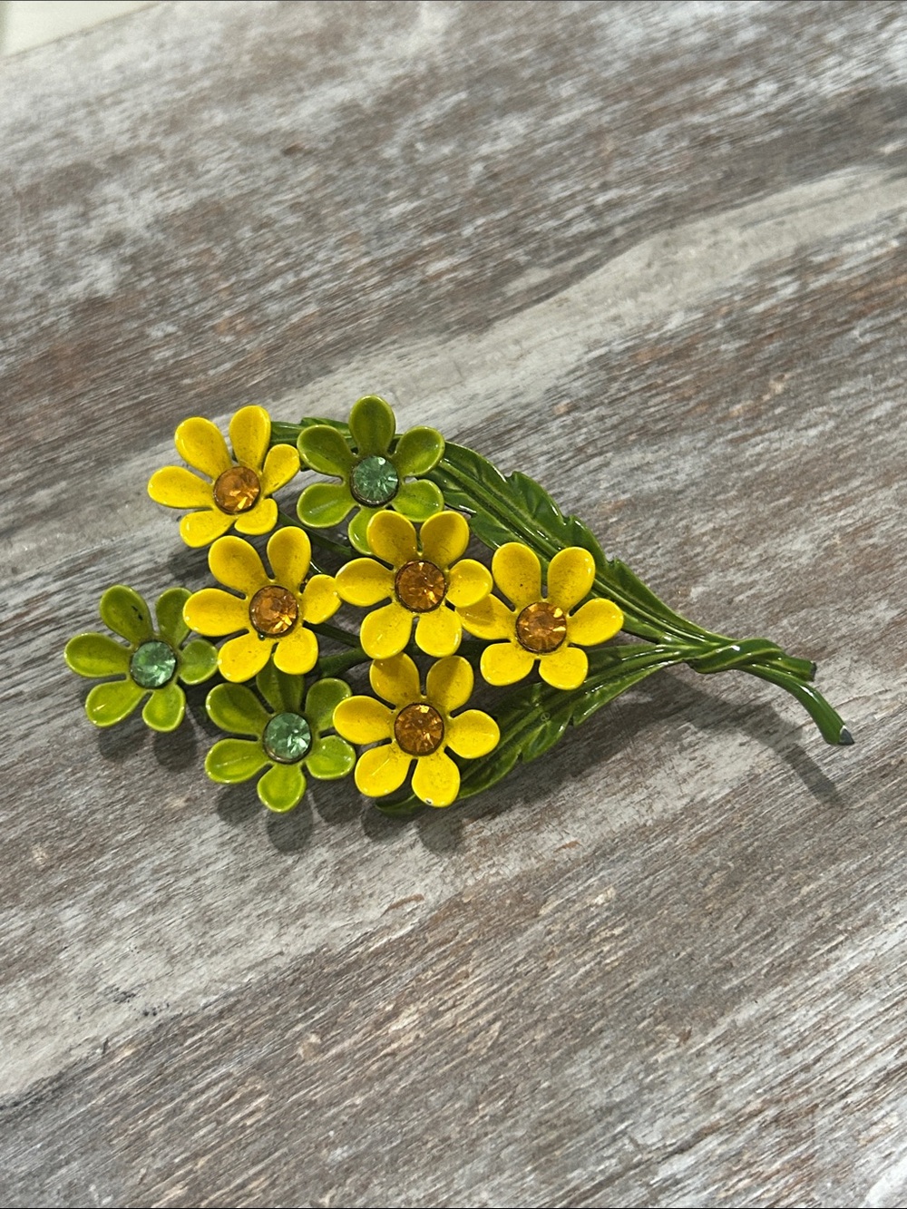Vintage Yellow & Green Floral Bouquet Brooch